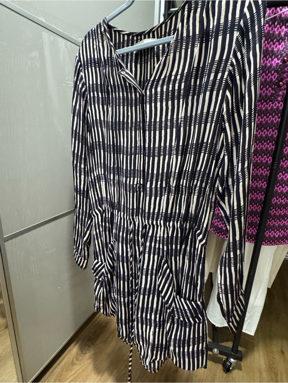 A.L.C. Black and White Striped Lightweight Shirt Jacket